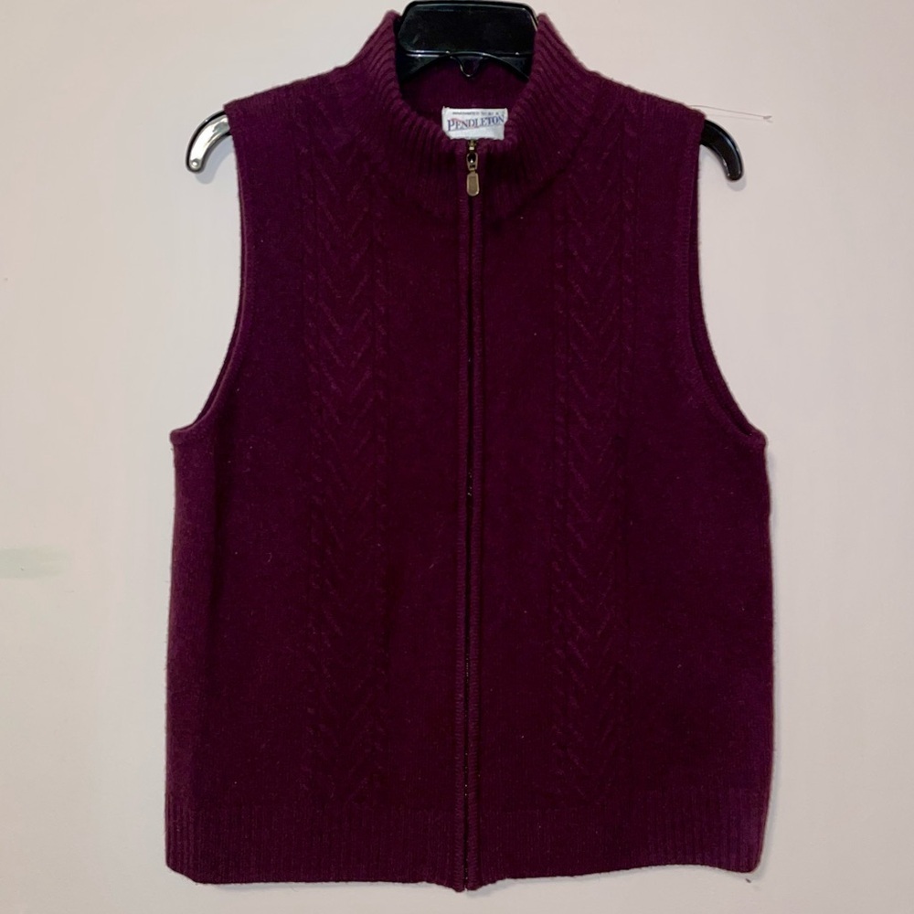 Pendleton Lambs Wool Full Zip Cable Knit Sweater Vest Size Large